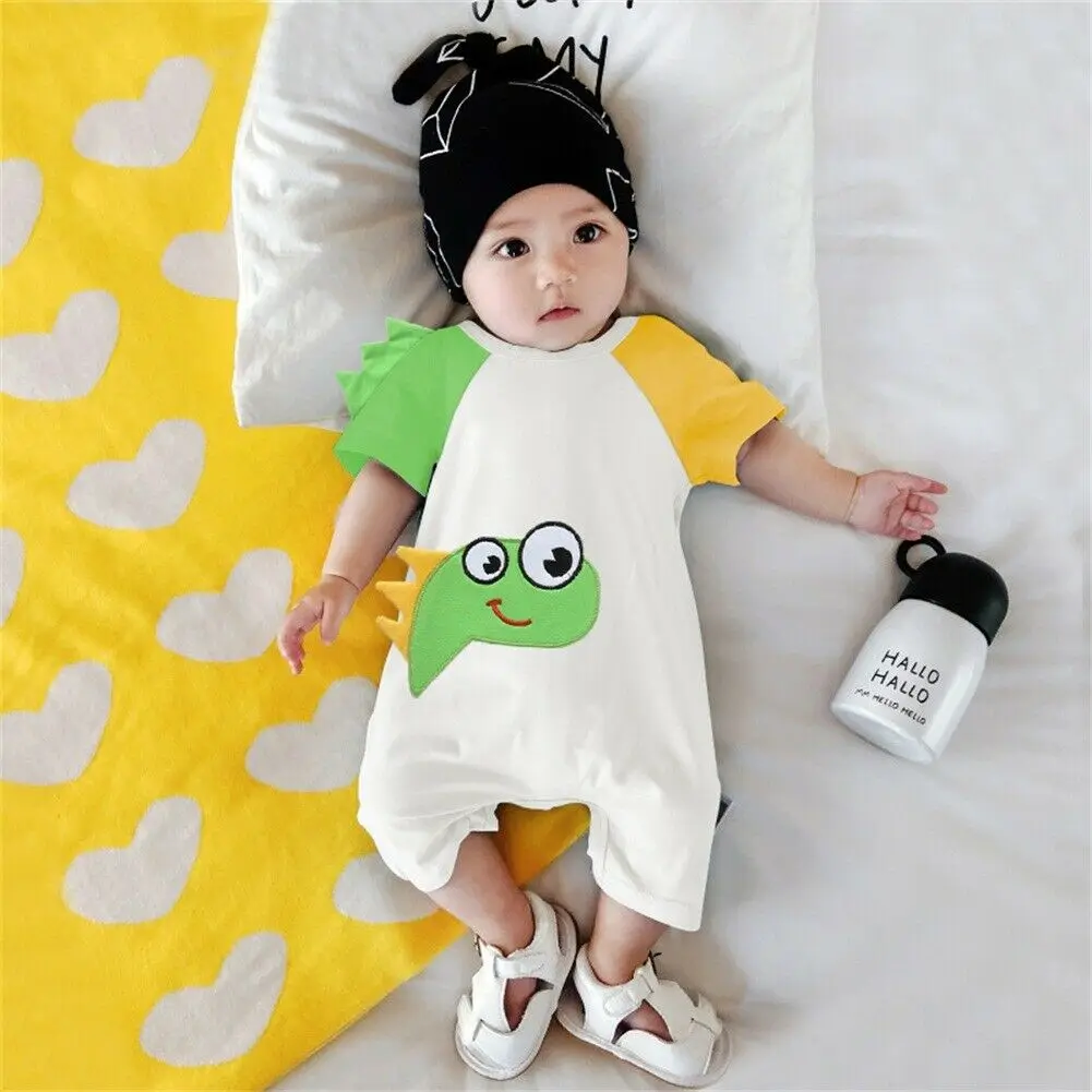 

2019 Summer New Style Short Sleeved Girls Dress Baby Rompers Cotton Newborn Body Suit Baby Pajama Boys Animal Bear Dinosaur
