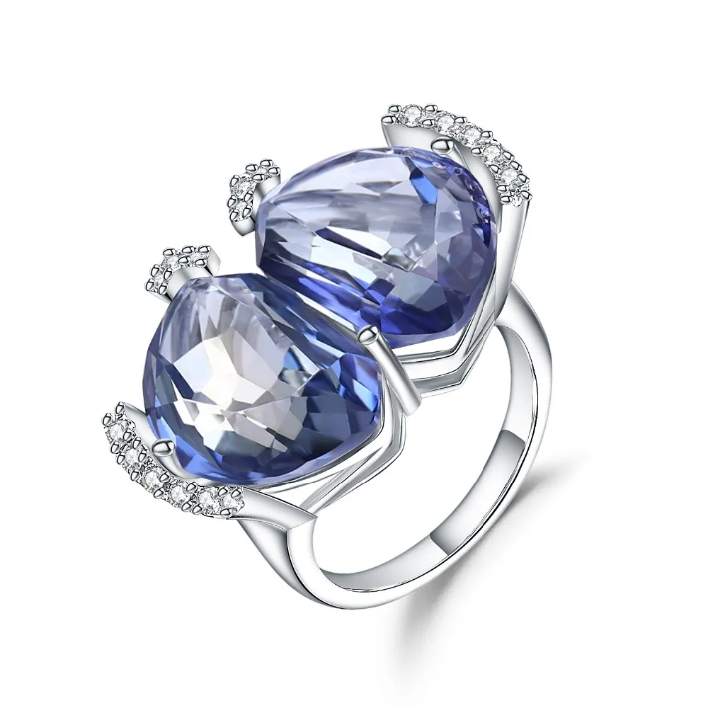 

Gem's Ballet Luxury Natural Mystic Quartz - Iolite Blue Rings 925 Sterling Silver Geometric Ring For Women Wedding Fine Jewelry