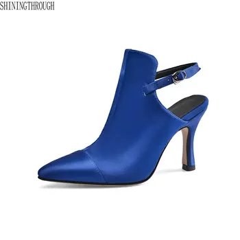 

SuperStar High Heels shoes woman slingbacks Genuine Leather Sandals Female Wedding catwalk Sexy Shoes Woman Stiletto Pumps