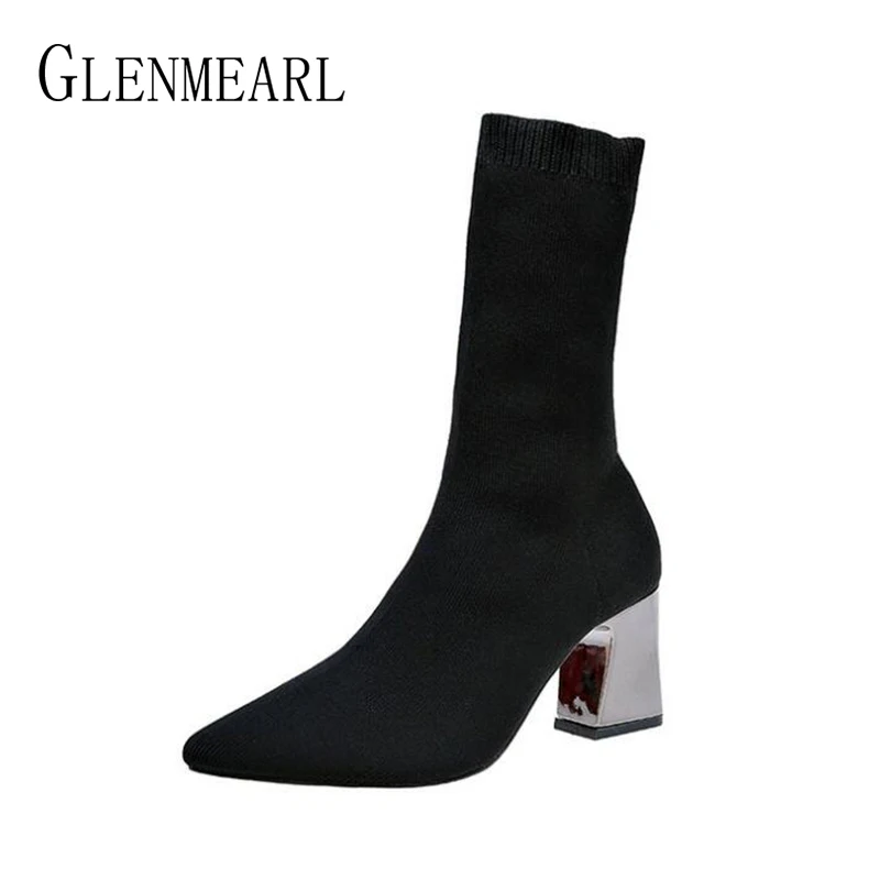 

Fashion Women Ankle Boots Thick Heels Autumn Shoes Female Newest Pointed Toe Ladies Shoe Brand Martin Plus Size Boot Woman DE