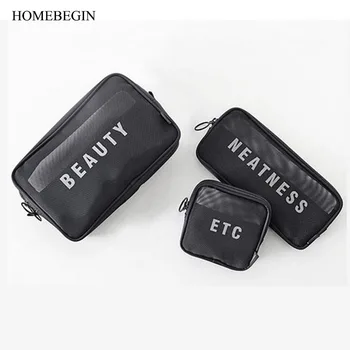 

HOMEBEGIN New Black Multiple Use Transparent Net Toiletry Kits Storage Pouch Portable Women Makeup Tool Case Travel Cosmetic Bag