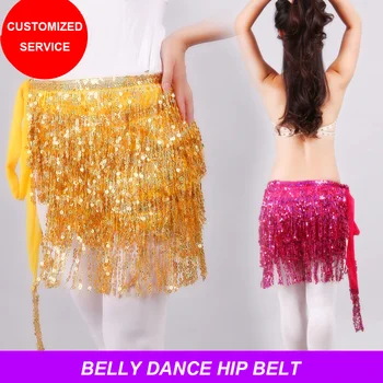 

6 Colors Belly Dance Long Fringe Hip Scarf Dancing Waist Belt Skirt Sequins Tassel Women Costume