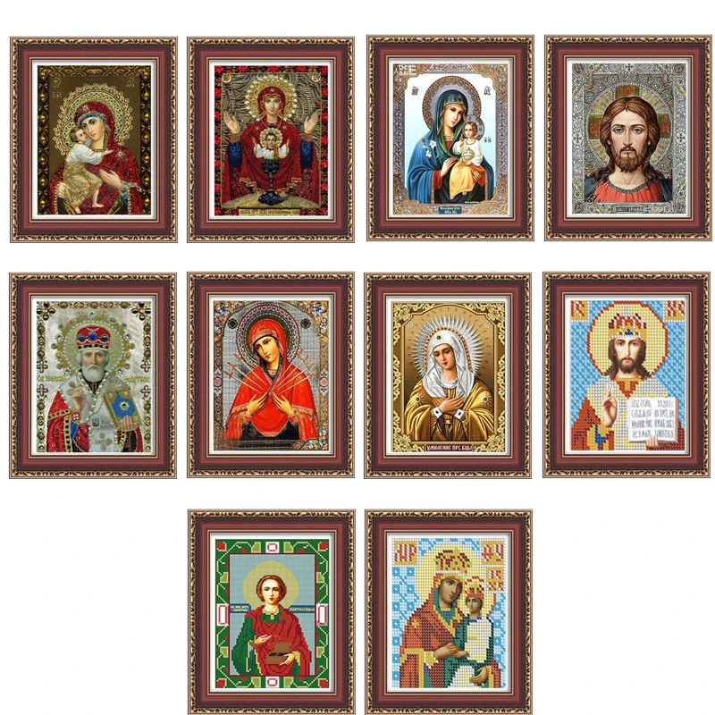 Portrait Icon DIY 5D Diamond Embroidery Religion Diamond Mosaic Diamond Painting Pattern Rhinestone crystal glass drill bead religious craft classic style home decor (6)