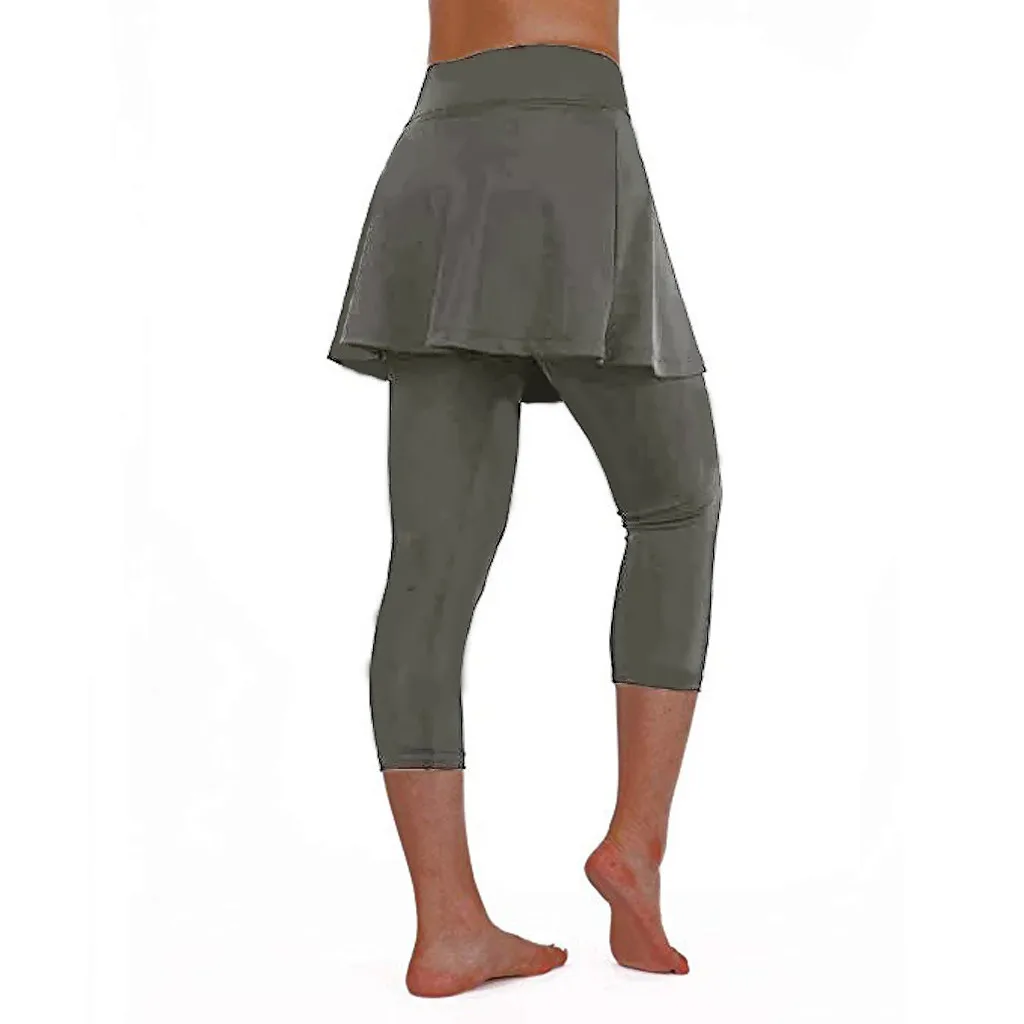 Юбка для йоги штаны оборками бесшовные леггинсы спортивный женский для фитнеса и зала тренировки одежда теннисные укороченные брюки спортивная одежда#30