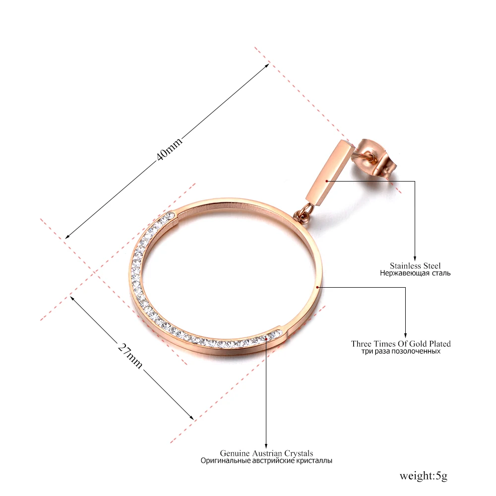 Lokaer полукруглый Кристалл Стразы инкрустированные серьги из нержавеющей стали розовое золото цвет Bijoux Brincos Pendientes Mujer E18087