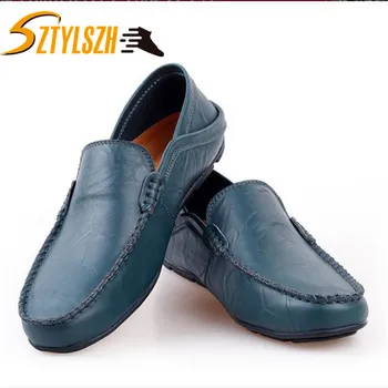 

2019 Men's Driving Shoes Men Genuine Leather Loafers Shoes Fashion Handmade Soft Breathable Moccasins Flats Slipe On Shoes 37-47