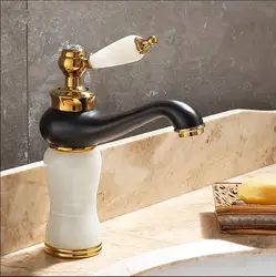 Горячей и холодной золото и черный Ванная комната бассейна кран на одно отверстие на бортике смеситель натуральный нефрит покрытие