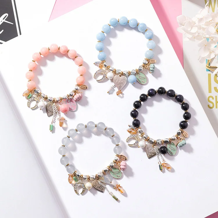

Korean 2018 Fashion Sweet Cute Crystal Beaded Heart Flower Pendant Charm Bracelet & Bangle for Women Girls Party Jewelry
