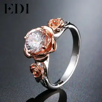 EDI Genuine Natural Rose Flower 1ct Moissanite Diamond Wedding Ring 14K Solid Rose Gold Gemstone Ring Bridal Fine Jewelry