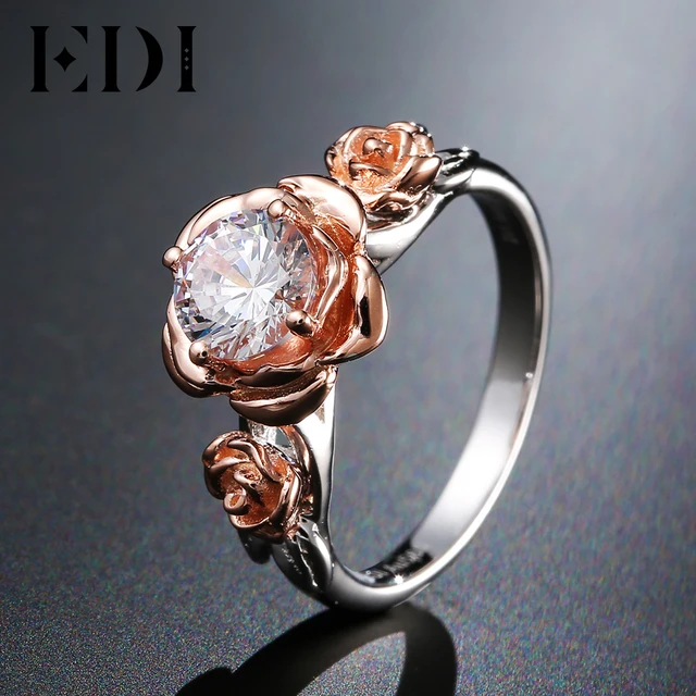 Edi Genuine Natural Rose Flower 1ct Moissanite Diamond Wedding Ring Edi Genuine Natural Rose Flower 1ct Moissanite Diamond Wedding Ring 14k Solid Gold Gemstone