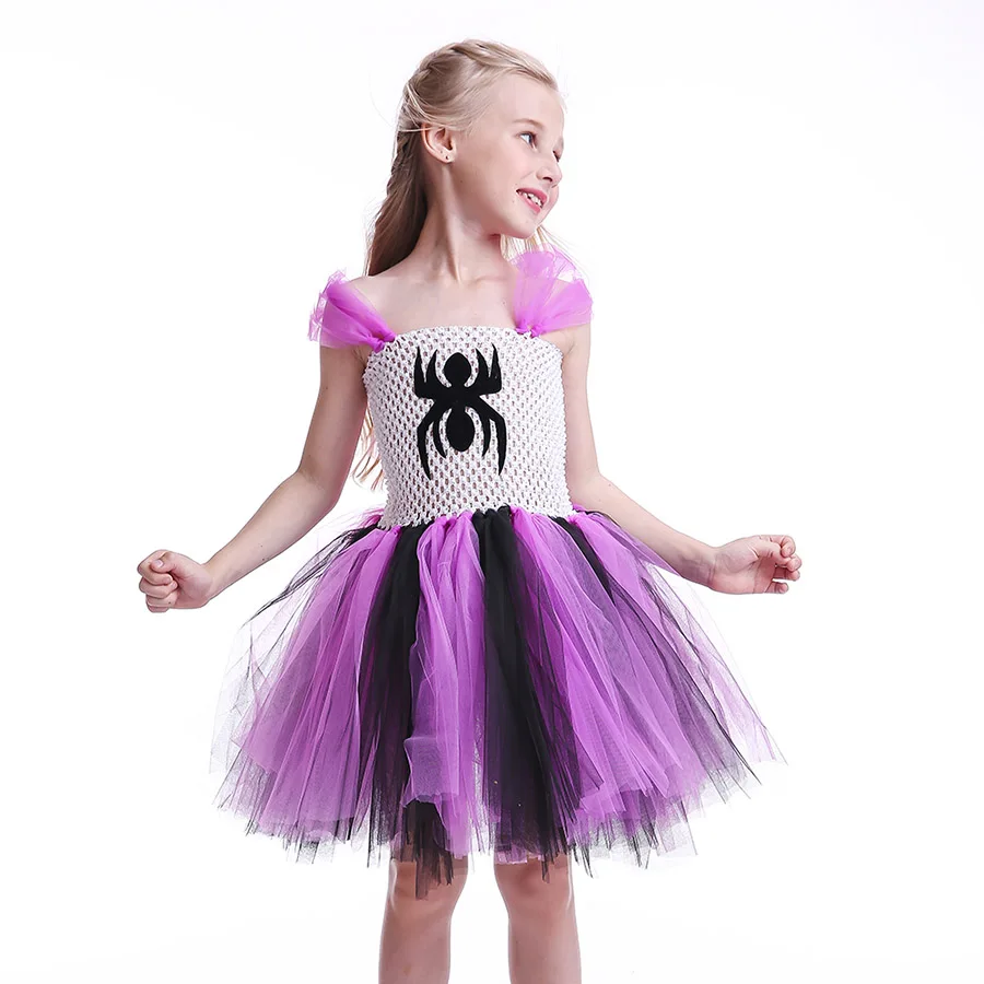 Kids Spider Pattern Tutu Dress Children Cosplay Halloween Christmas Costume Baby Girls (6)