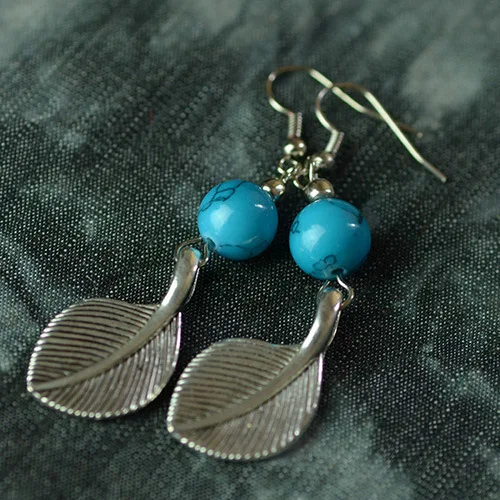 Ethnic Jewelry Diy Vintage Blue Stones Tibetan Silver Leaf Dangle Ethnic Jewelry Diy Vintage Blue Stones Tibetan Silver Leaf Dangle Earrings New Chinese Wind Old Fashioned In Drop From
