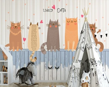 

Papel de parede lovely cartoon cats 3d wallpaper murals,living room sofa TV wall kids'room kitchen wall papers home decor cafe