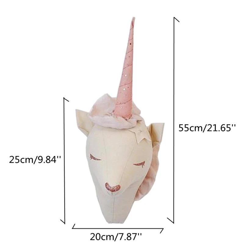 3D 25*20*55cm Cute Wall Mount Unicorn Head Hanging Door Wall Artwork Kids Room Decor