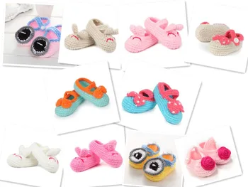 

11CM Handmade Wool Knitted Rabbit Flowers Bowknot Big Eyes Pattern Soft Soled Girl Baby Toddler Shoes Infant Socks 10psc/lot