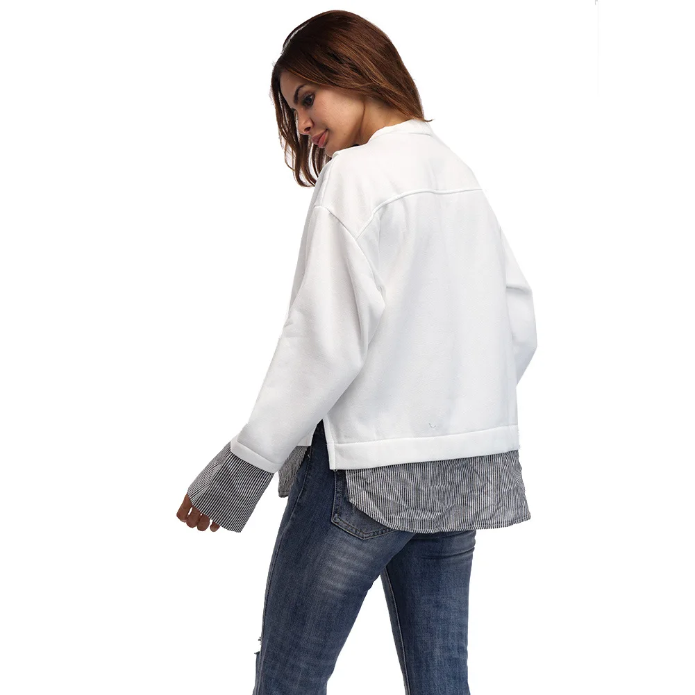 Women's White stitching t-shirt and pullovers Round neck long sleeve dress female good quality fashion Fake two piece shirt