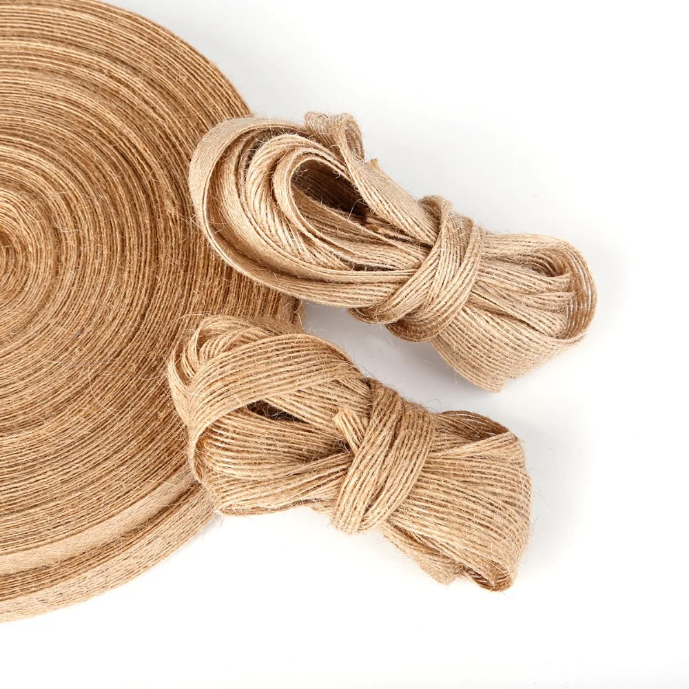 10mm 5//100M Natural Jute Hessian sequin Burlap ribbon Rustic Weddings decoration