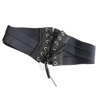 

Hot Women Elastic Zipper Cross Tie-up Wide Waist Belt Corset Dress Waistband Gift