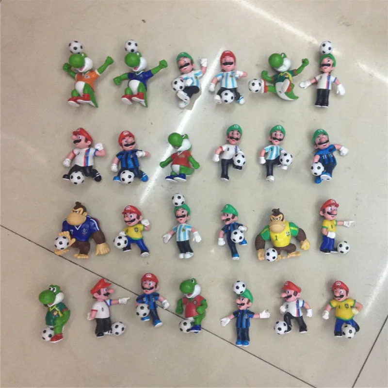 Random 10PCS 6-7cm mario bros football Luigi yoshi dinosaur one piece figure action PVC Super mario Gashapon model kids toy
