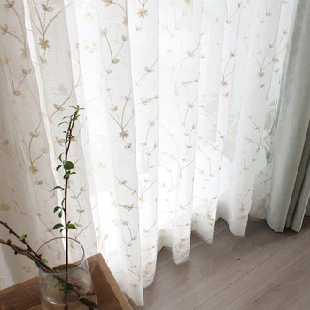 

Custom Starry Yarn Fresh Aesthetic Embroidery Nordic American Country Style White Window tulle sheer Curtains N290