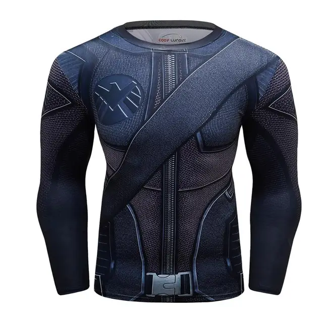 Men's Compression T-shirt Super Heroes Winter Soldier Long Sleeve Fitness T Shirt Crossfit Tops Men MMA Fitness t shirt