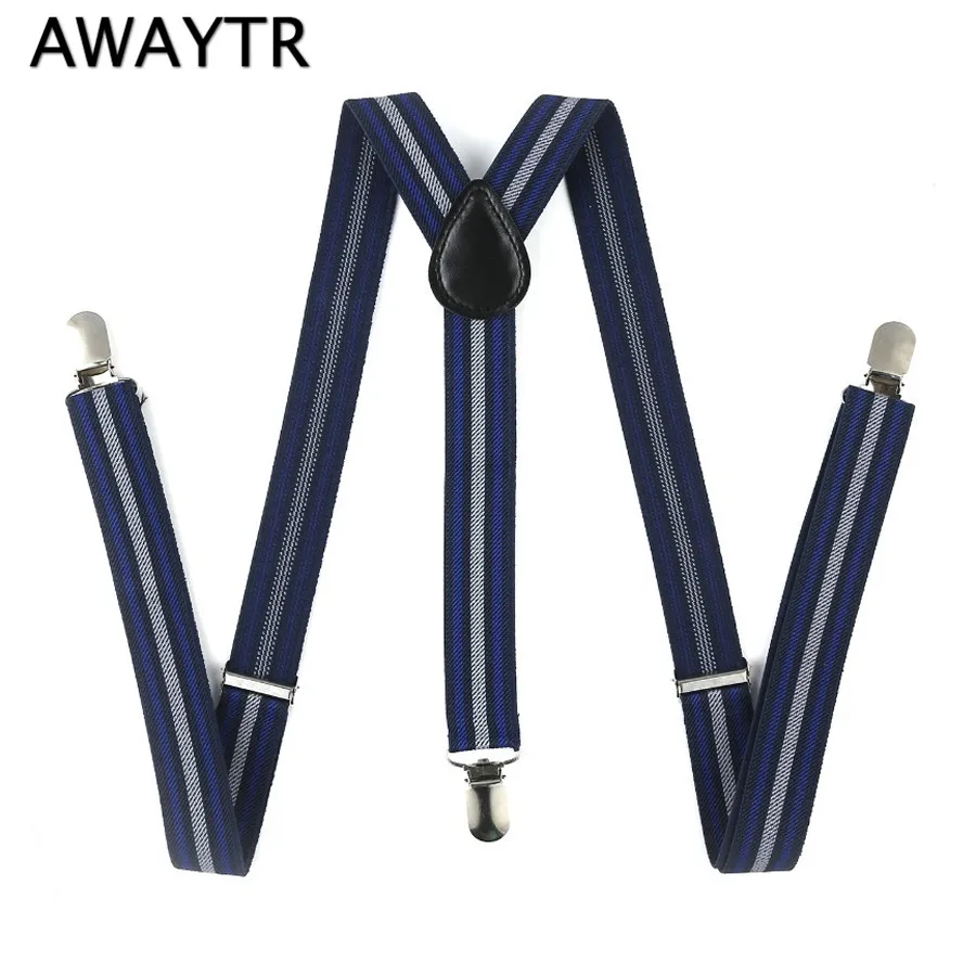 Мужские и женские подтяжки AWAYTR в полоску с 3 клипсами черные белые|mens suspenders|mens