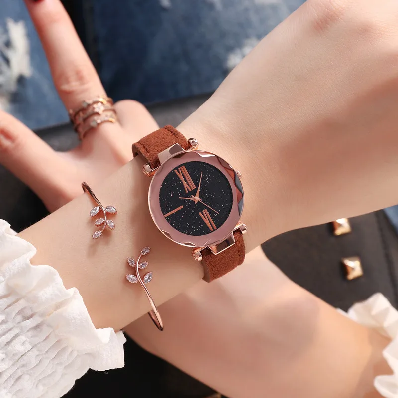 

2019 new diamond mirror fashion ladies watch starry matte belt ladies