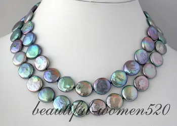 

Z2345 32" 14mm peacock black coin freshwater pearl necklace