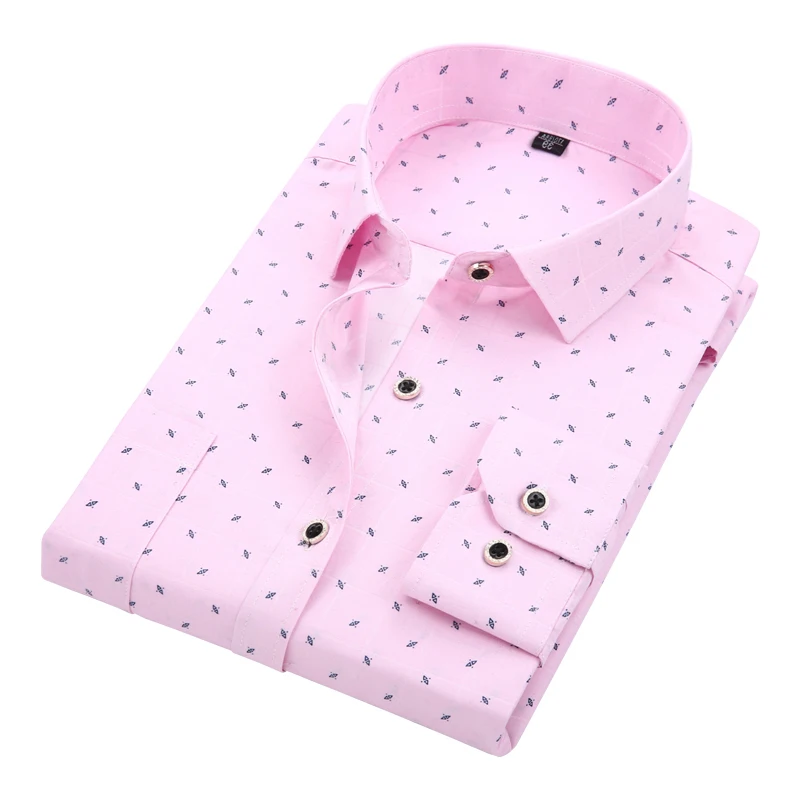 DAVYDAISY Cotton Men Shirt Turn Down Collar Solid Printed Plaid Brand Clothing 20 Colors Dress Shirt 4