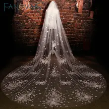 Роскошные вырезать край блестки бисером аппликации ручной работы цветы тюль собор фата velo novia largo Wedding Veils