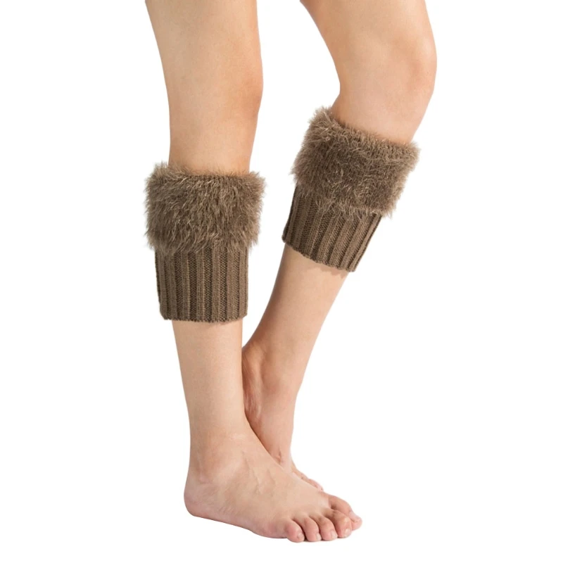 KLV Women Winter Warm Faux Fur Short Leg Warmer Crochet Knitted Boot Cuff Socks