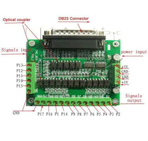 

CNC 6 Axis DB25 Breakout Board Interface Adapter MACH3 KCAM4 EMC2 + DB25 Cable