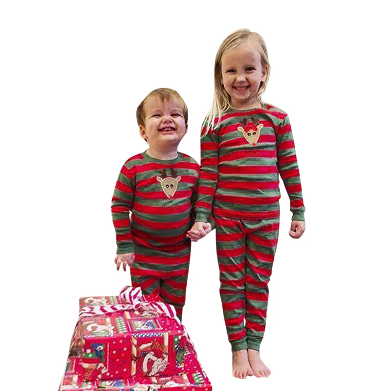 

Autumn and Winter 2Pcs Toddler Kids Long Sleeve Red Set Baby Boy Girls Striped Outfits Christmas Baby Pajamas Sleepwear Set