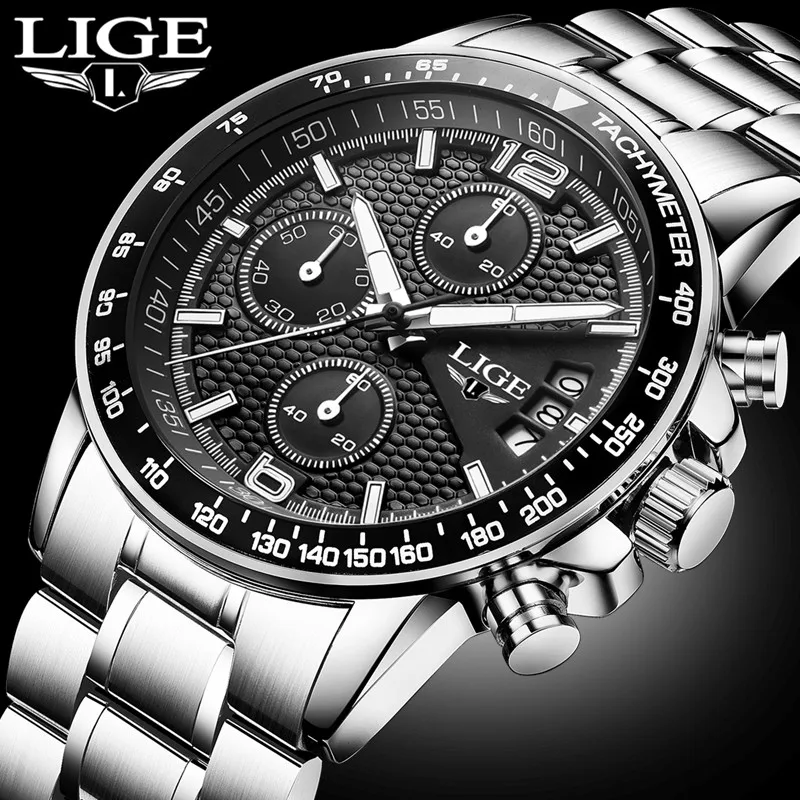 Meilleur LIGE Quartz Montre Hommes En Acier Plein de Sport Date Horloge Hommes Montres Top Marque De Luxe Étanche D affaires Montres Relogio Masculino