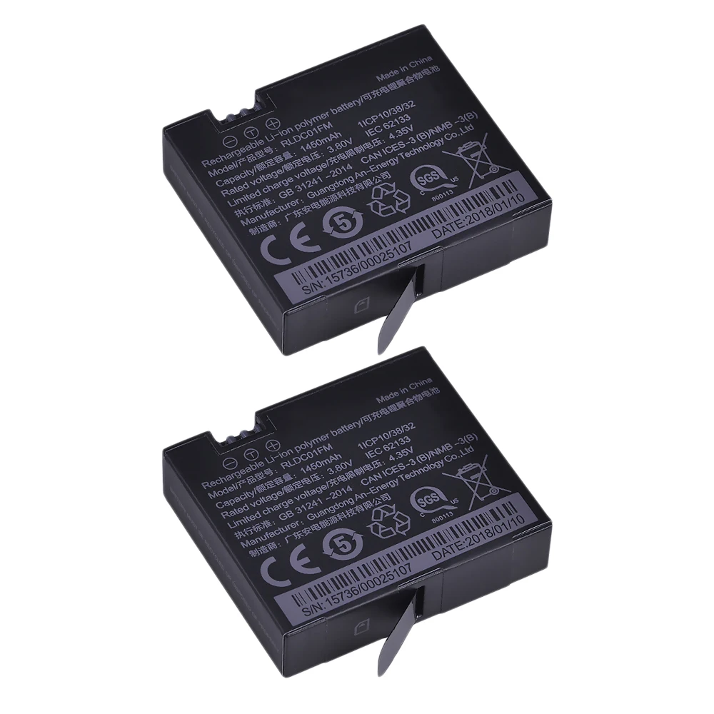 Bateria + Led Usb para Esporte Mah Original mi Jia 4k 3 Slots Carregador Xiao Ação ni Câmeras Acessórios 2 Pçs 3.80 v 1450 - Image 2