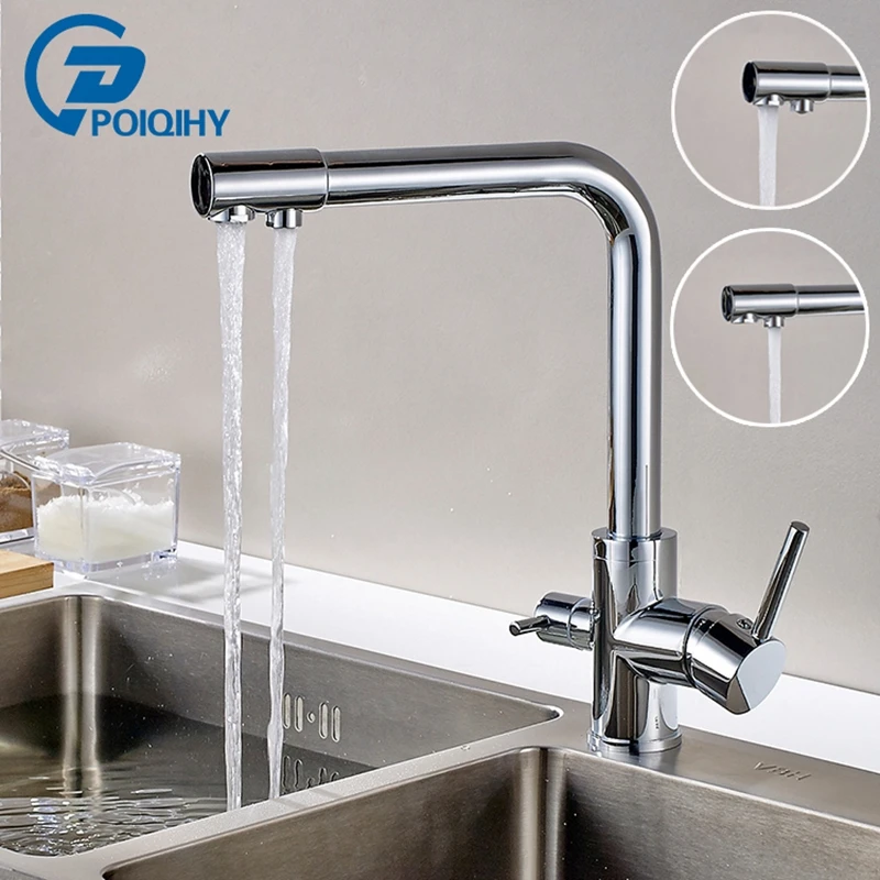 

Chrome Polished Bathroom Purified Water 360 Degree Rotation Faucet Dual Outlet Kitchen Faucet Hot and Cold Water Mixer Tap