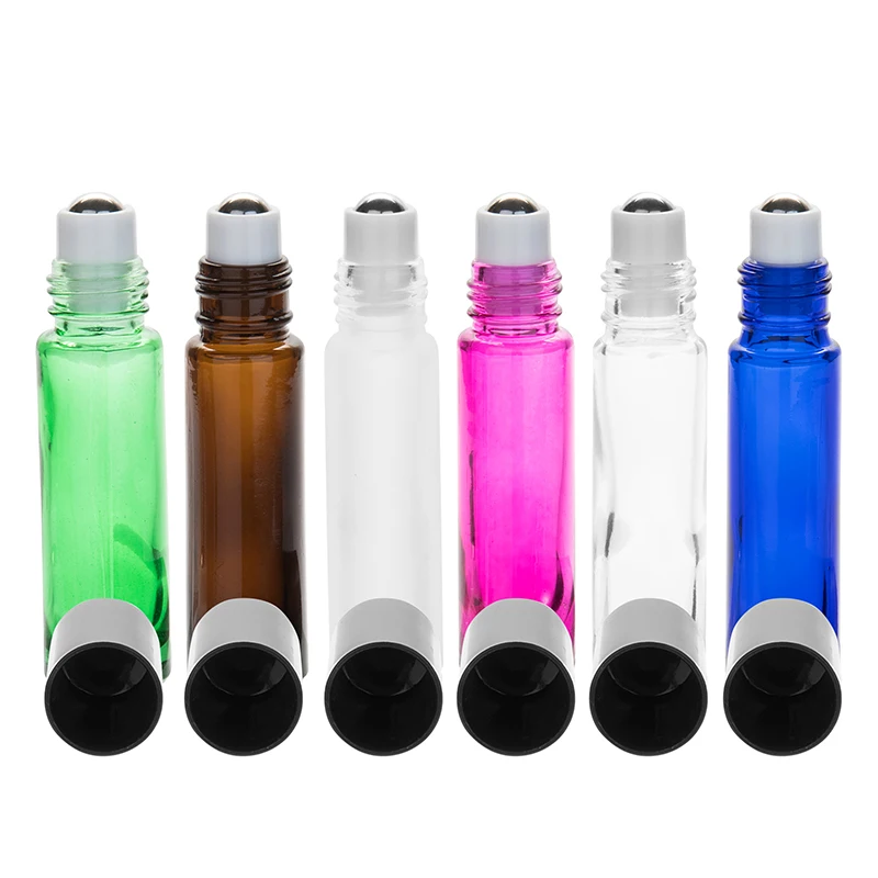 

100pcs 10 ml Portable Glass Roll on Bottles Essential Oil Metal Roller Ball Refillable Perfume Bottle Empty Cosmetics Container