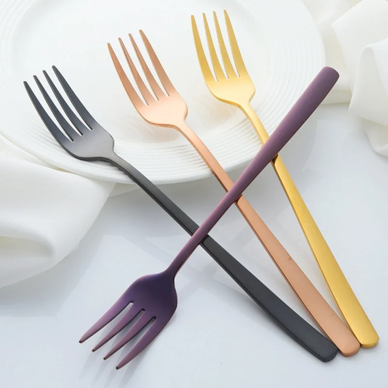 Stainless Steel Dinner Fork Set Korea Colourful Dessert Fork With Long