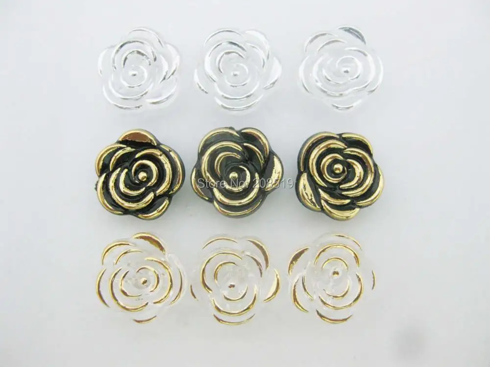 

NBNLGG 12mm rose shape shirt buttons 100pcs gold/silver/black fashion buttons garment accessories