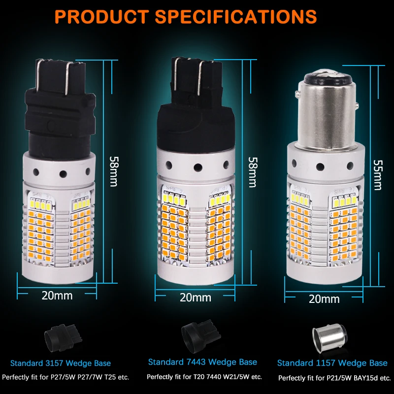 IJDM No Hyper Flash 21 Вт 7443 светодиодный Canbus 3157 1157 светодиодный переключатель Белый/янтарный светодиодный лампы для дневных ходовых/указателей поворота