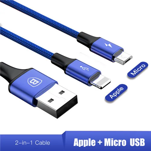 Baseus 3в1 2в1 USB кабель для iPhone X 8 7 6 кабель Micro usb type C кабель для samsung S9 S8 кабель быстрой зарядки 3A шнур зарядного устройства - Цвет: LM Blue