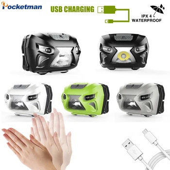 

Rechargeable LED headlamp Mini headlight 3000Lumen Super bright Body Motion Sensor head lamp 6 lighting modes Comes with USB