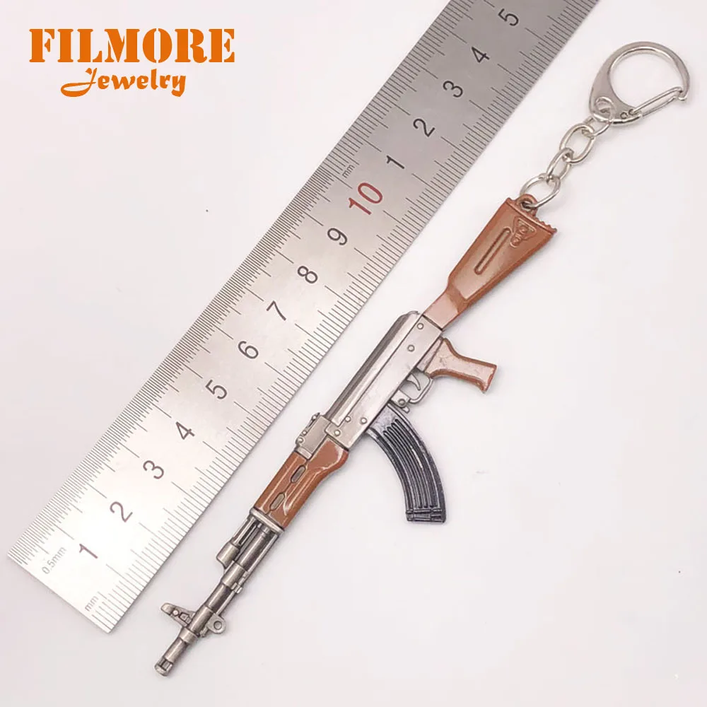 12 cm PUBG 7,62mm Rifle arma AKM Llaveros modelo AK 47 juguetes Llaveros Chaveiro Sleutelhanger anillo llavero