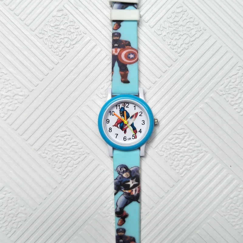 Детские часы с принтом на ремешке, водонепроницаемые кварцевые Детские часы с супергероем Америки и капитаном жизни для мальчиков и девочек, рождественские подарки - Цвет: Небесно-голубой