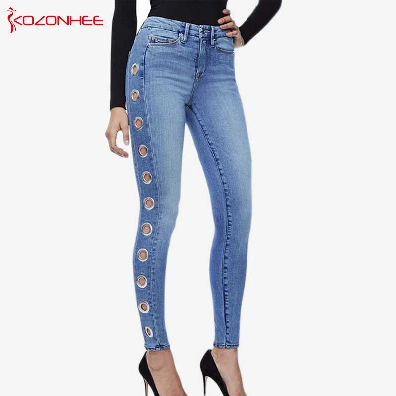 women's side elastic jeans