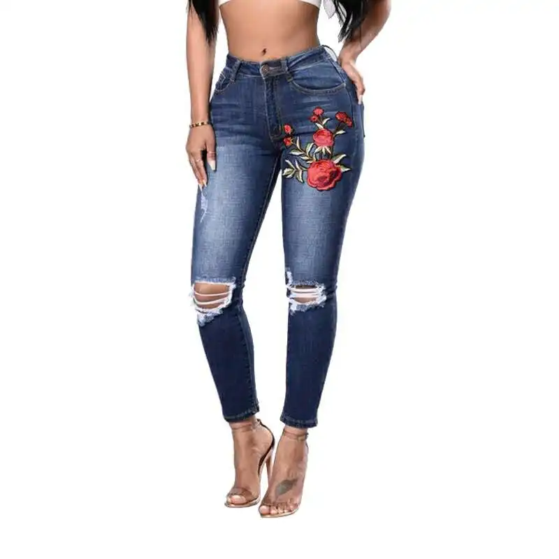 Buy Women Embroidery Pants Large Size 2018 Sexy Ragged