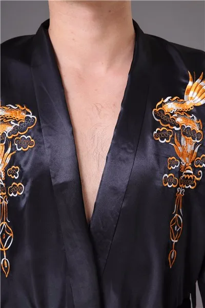 Черное китайское мужское вышитое платье с драконами ночная рубашка горячая Распродажа атласное ночное белье кимоно банное платье размер S M L XL XXL XXXL MR011