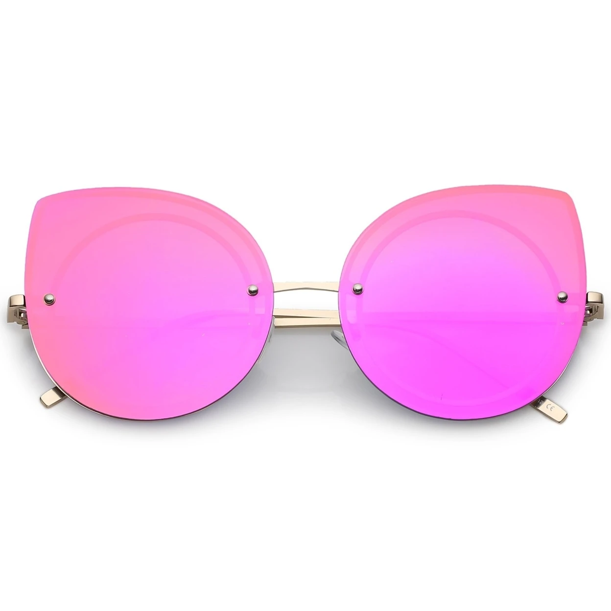 Oversize Rimless Cat Eye Sunglasses With Mirrored Flat Lens Ultra Slim Arms 64mm (4)