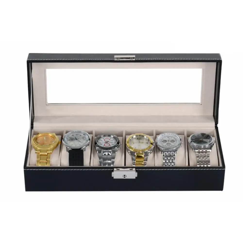 

6 Grid Slots Wood Watch Jewelry Display Case Organizer Jewelry Storage Box Joyero