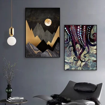 

Abstract landscape art Metallic Night and Metallic Ocean Canvas Poster Natural poster Wall Pictures for Living Room No Frame